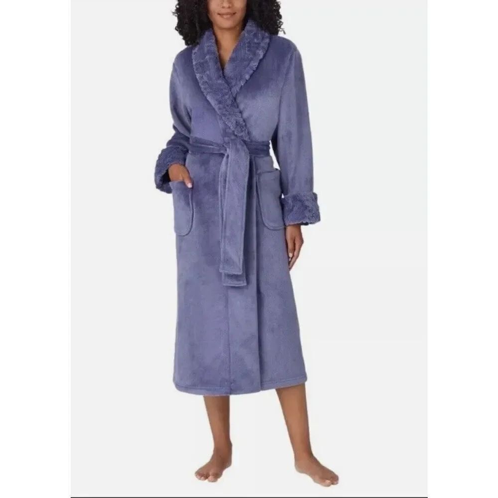 Carole Hochman NWT size L blue plush wrap robe
